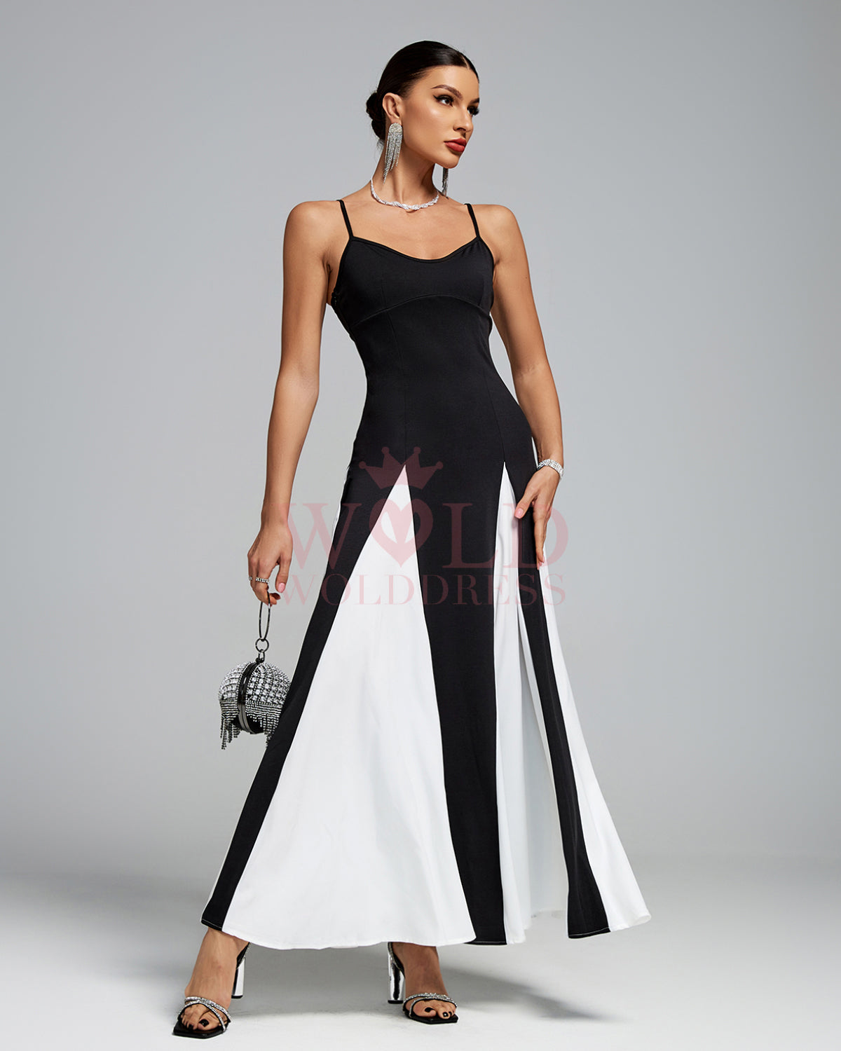 Black & White Tulle Slip Maxi Dress