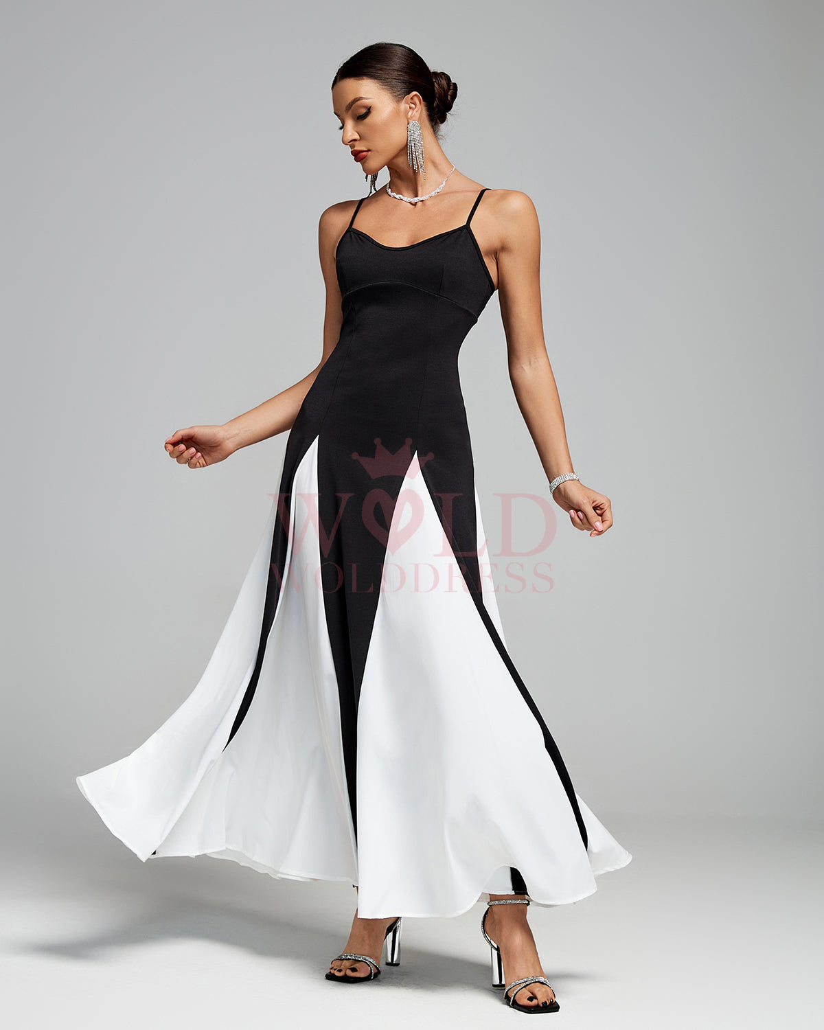 Black & White Tulle Slip Maxi Dress