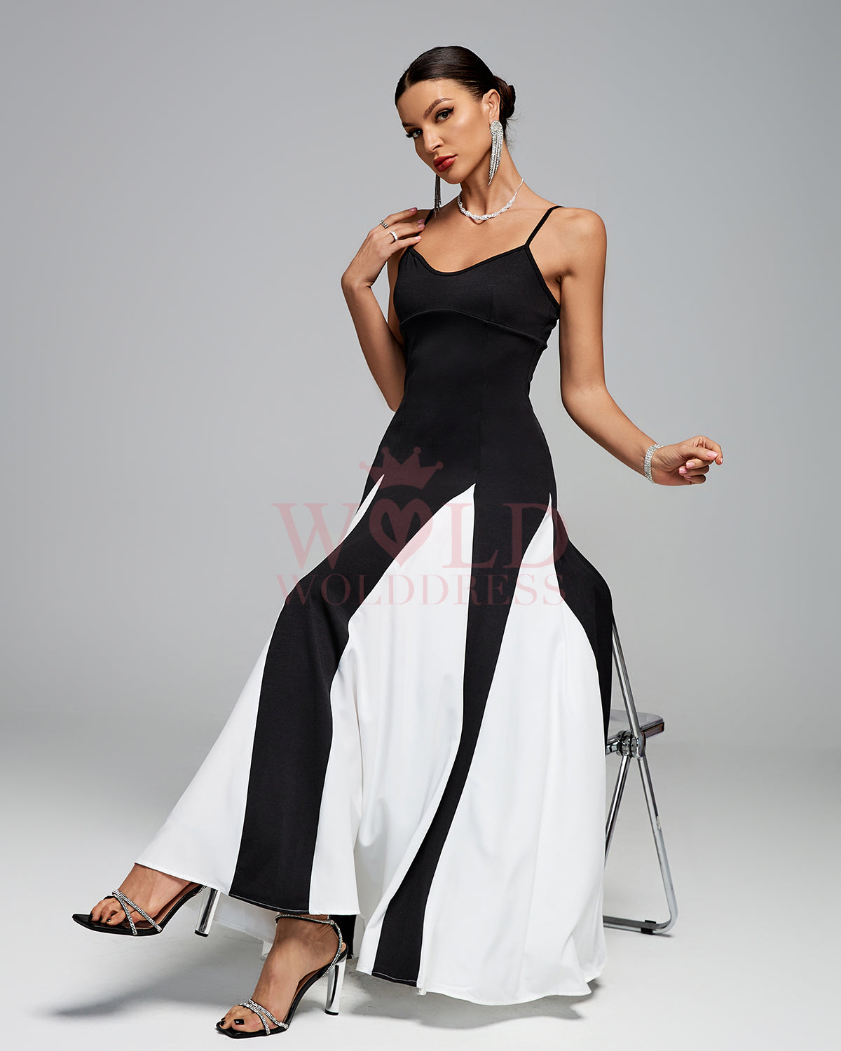 Black & White Tulle Slip Maxi Dress