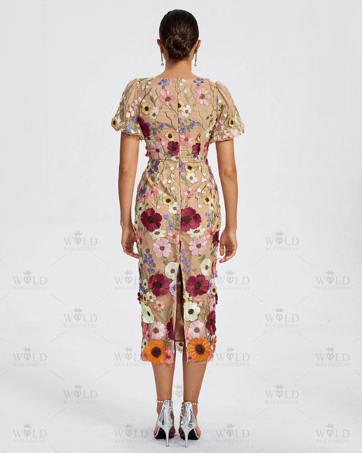 Maraya V-Neck 3D Floral Midi Dress