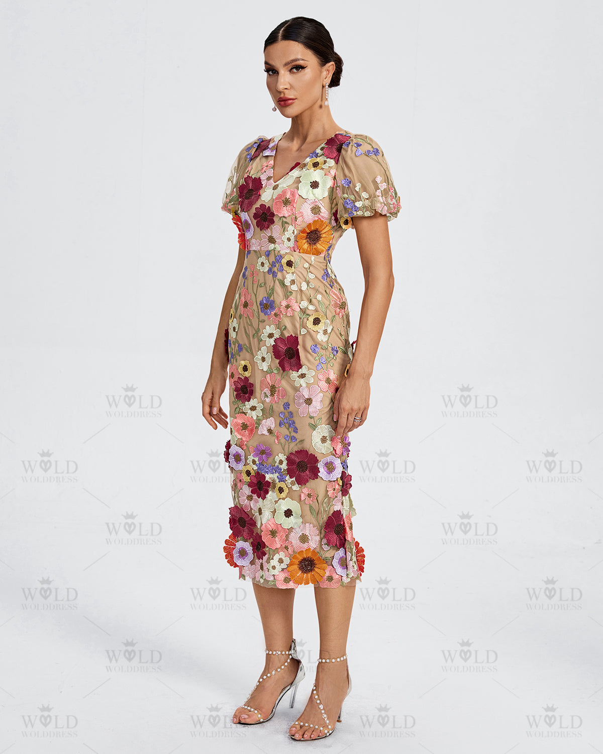 Maraya V-Neck 3D Floral Midi Dress