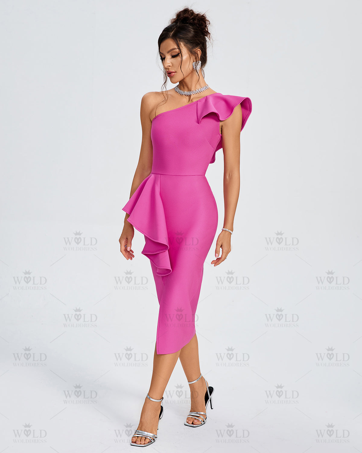 One Shoulder Ruffle Cocktail Bandage Dress