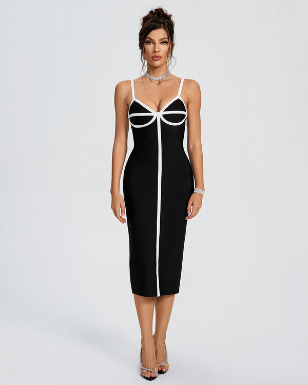 White-Stripe Midi Bandage Dress