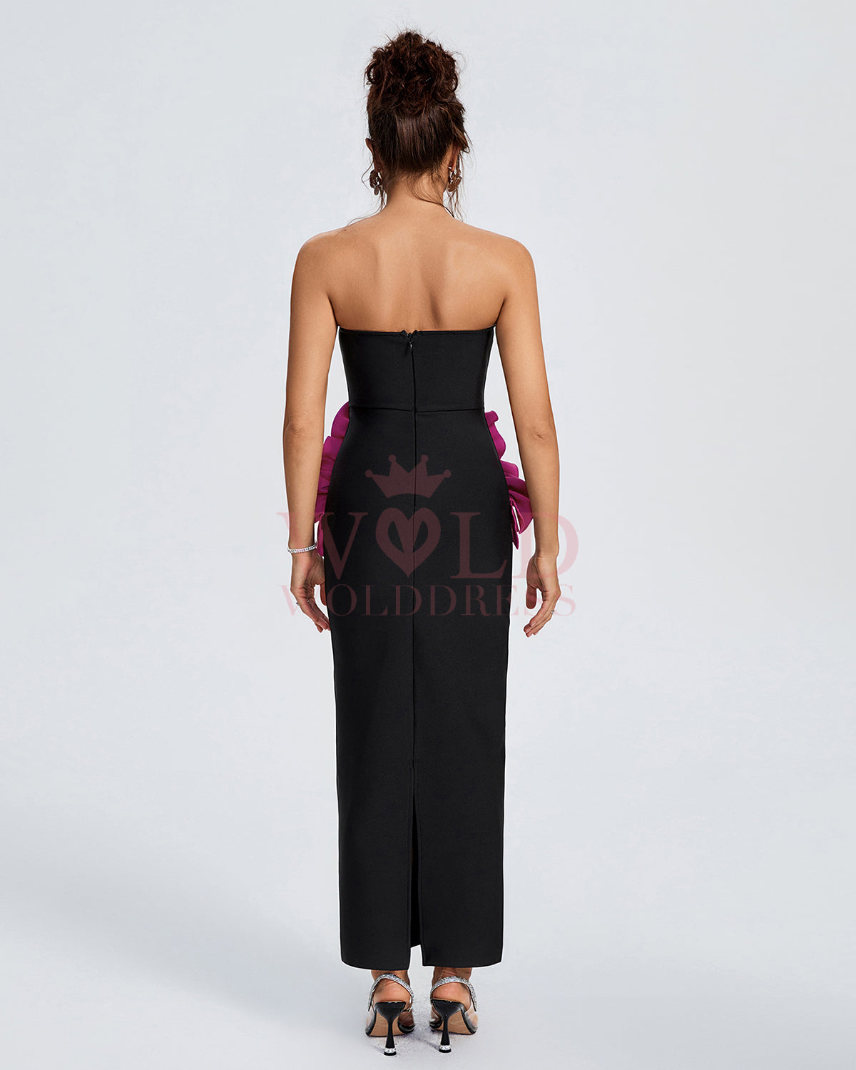 Pleated Ornamented Bandage Long Dress