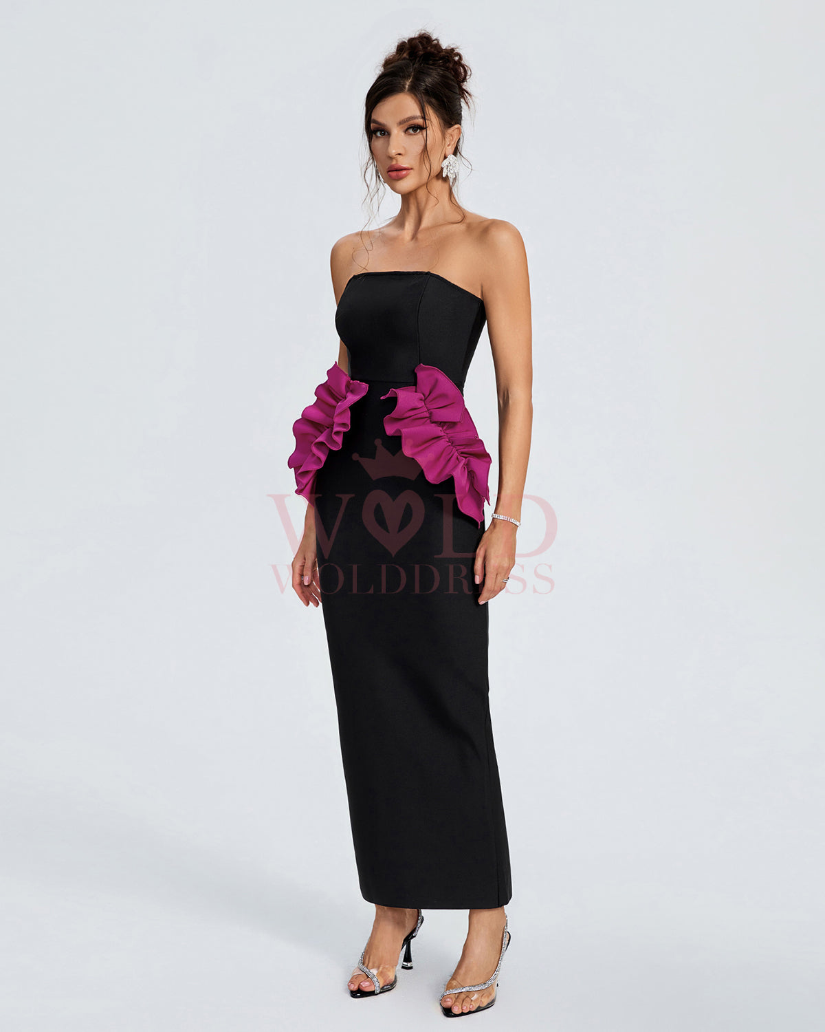 Pleated Ornamented Bandage Long Dress