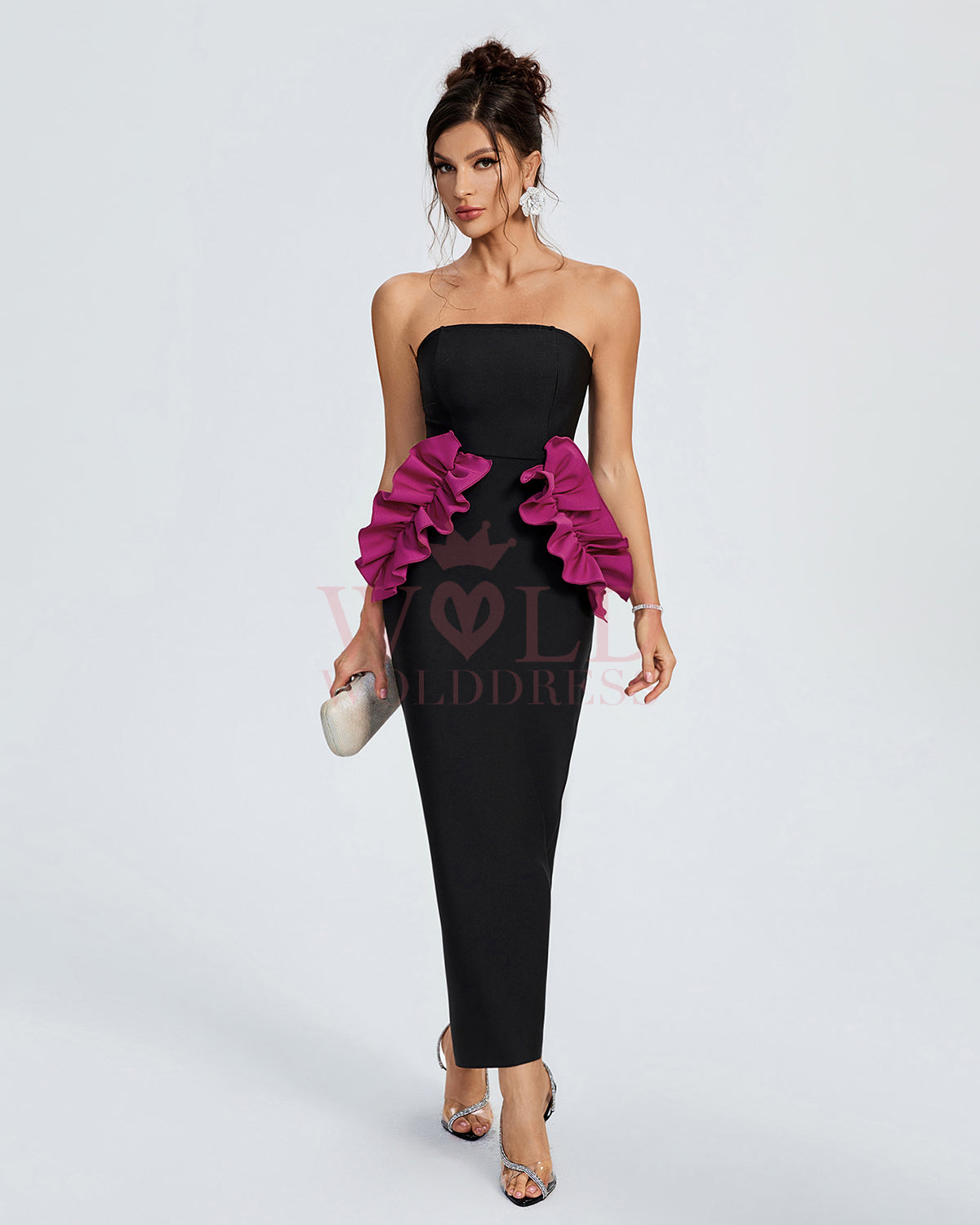 Pleated Ornamented Bandage Long Dress