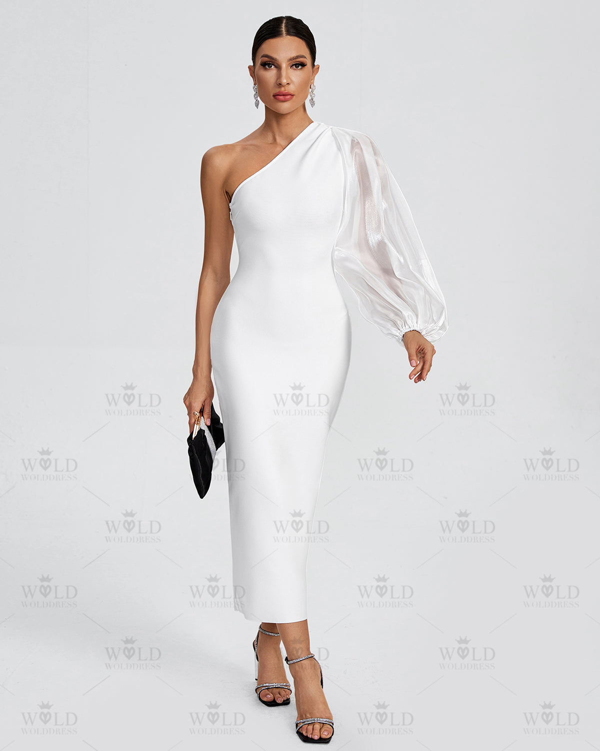 One Shoulder Bishop Sleeve Bandage Dress