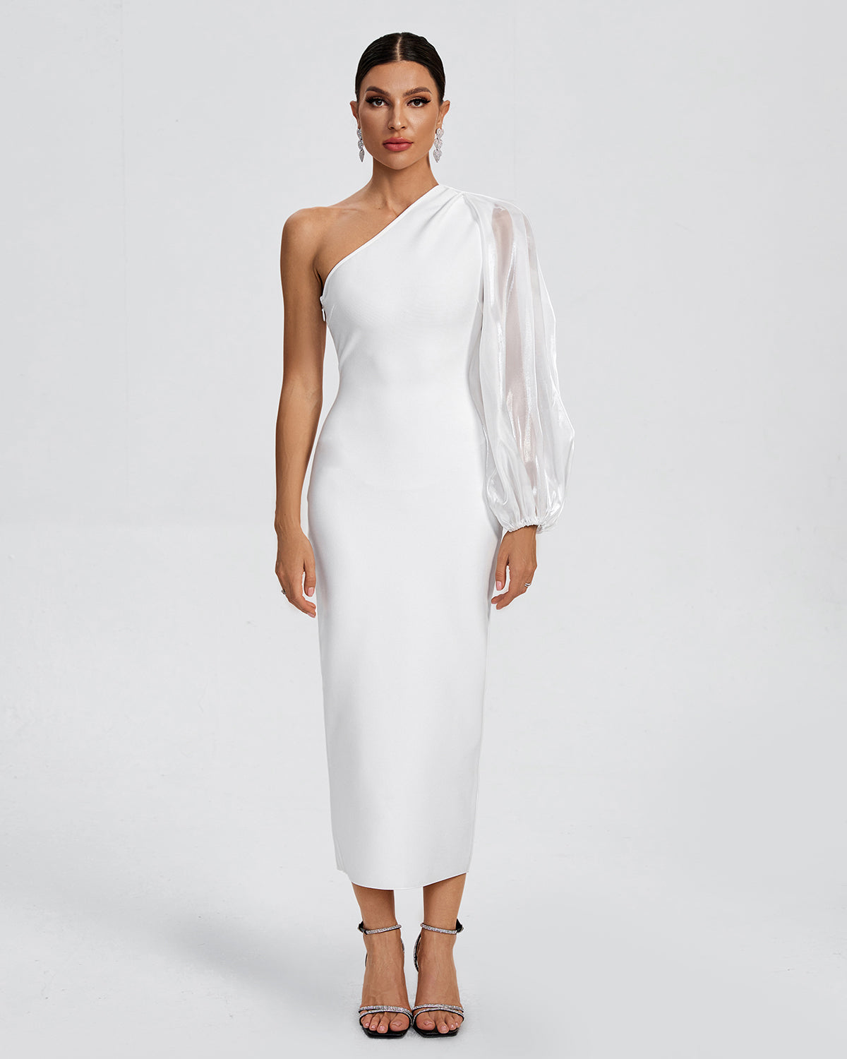 One Shoulder Bishop Sleeve Bandage Dress