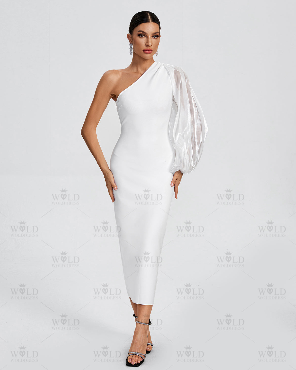 One Shoulder Bishop Sleeve Bandage Dress