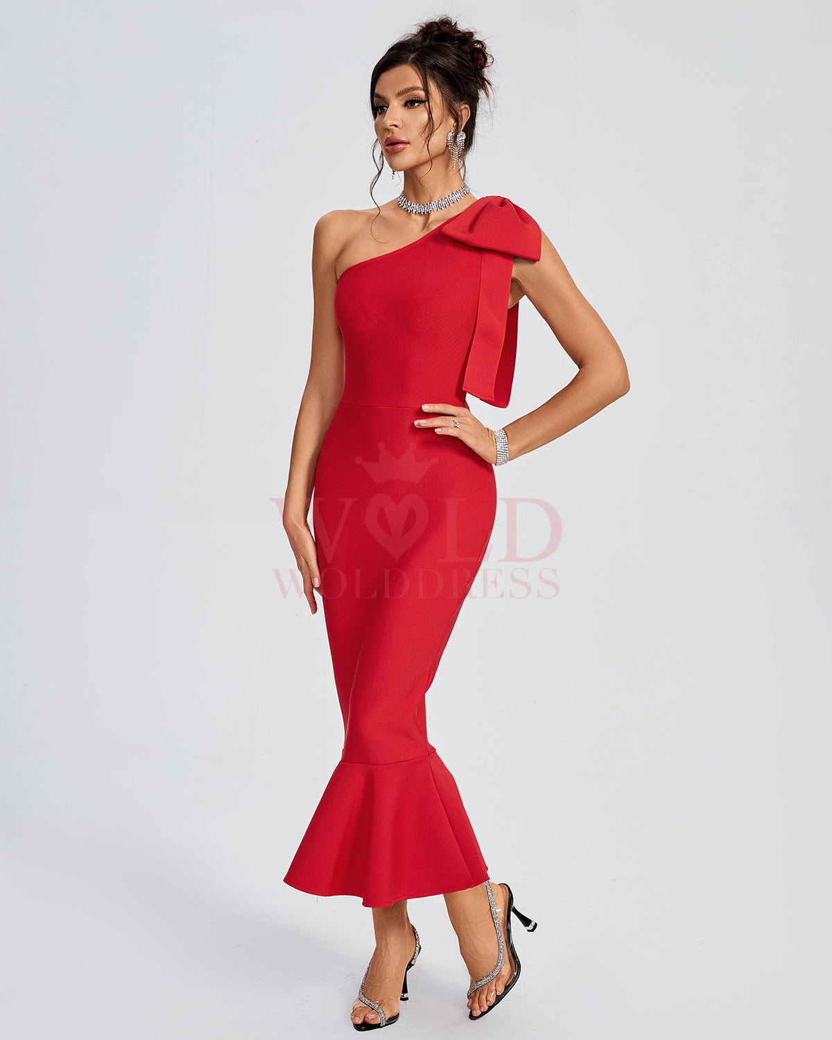 One Shoulder Bow Bandage Fishtial Dress