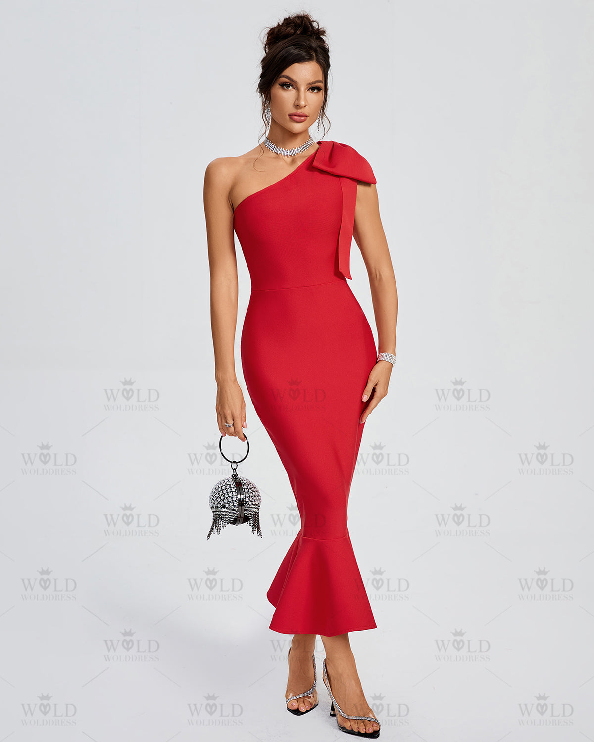 One Shoulder Bow Bandage Fishtial Dress