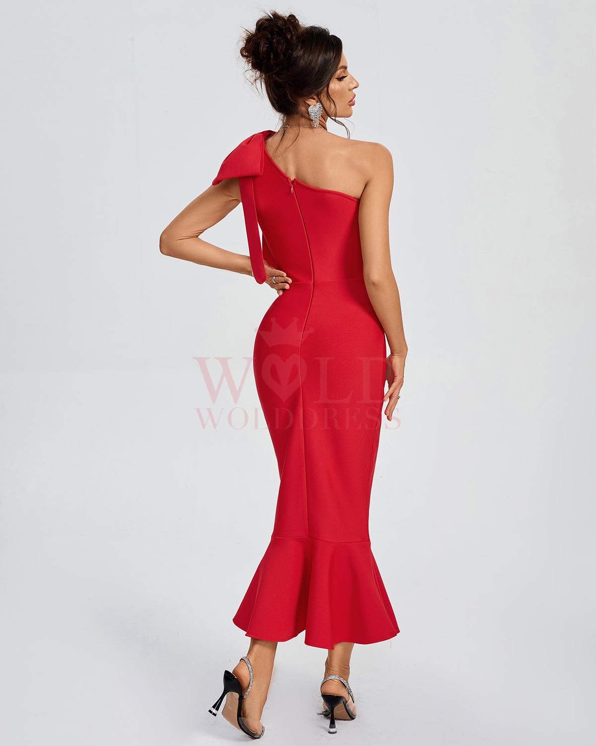 One Shoulder Bow Bandage Fishtial Dress