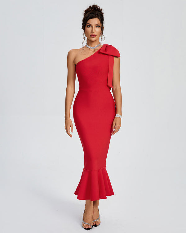 One Shoulder Bow Bandage Fishtial Dress