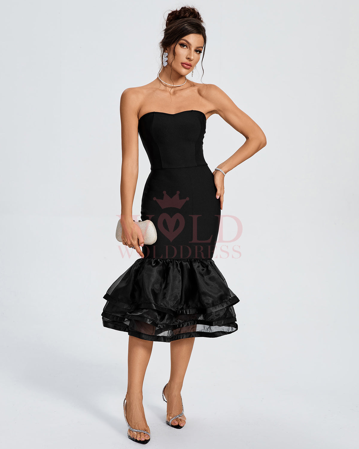 Strapless Tiered Ruffle Hem Bandage Dress