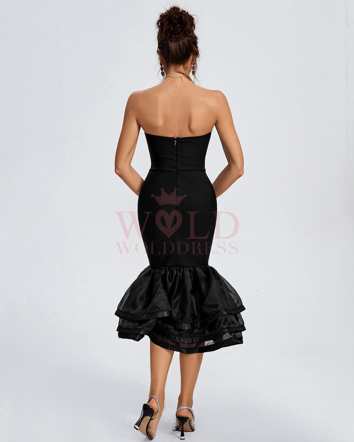 Strapless Tiered Ruffle Hem Bandage Dress