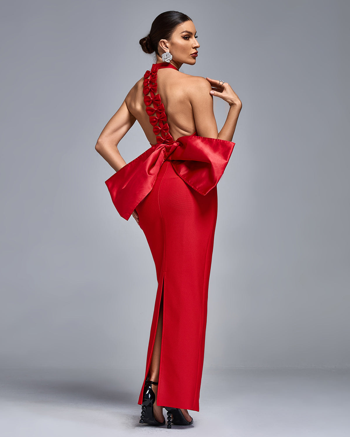 Huge Bow Split Bandage Maxi Dress