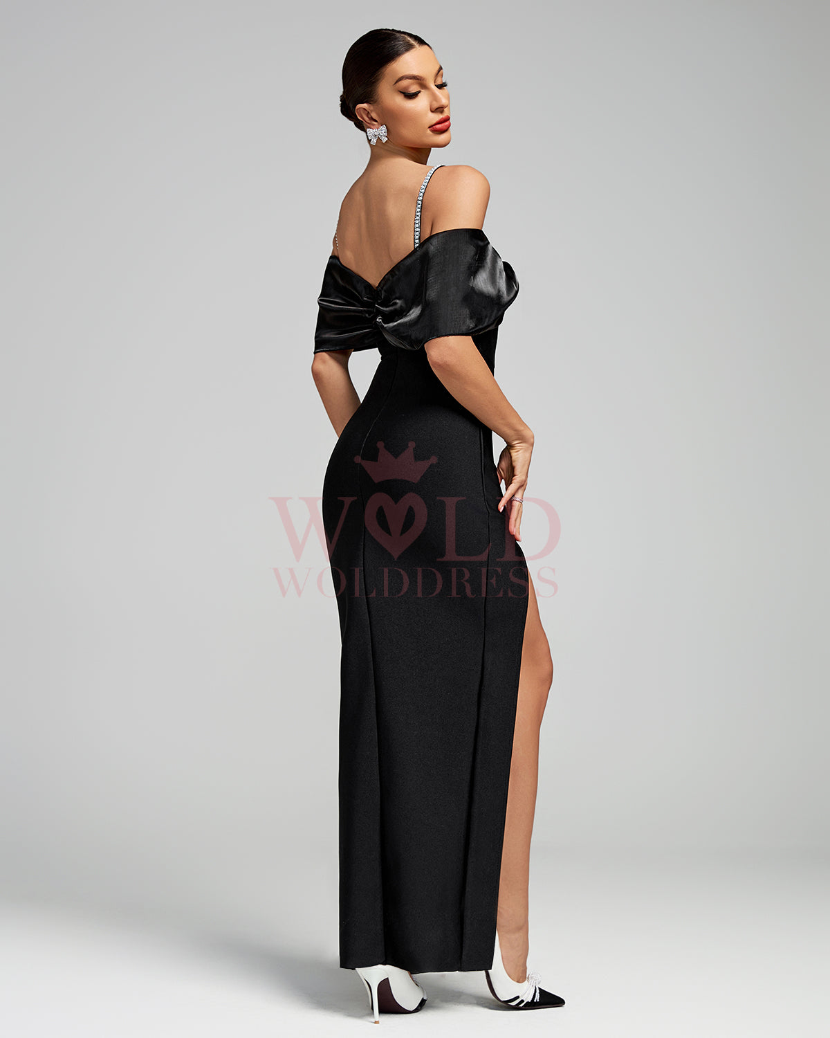 Elegant Chest Detail Pearl Strap Maxi Dress