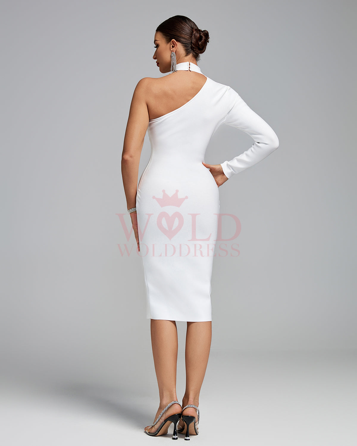 One Sleeve Asymmetrical Midi Bandage Dress