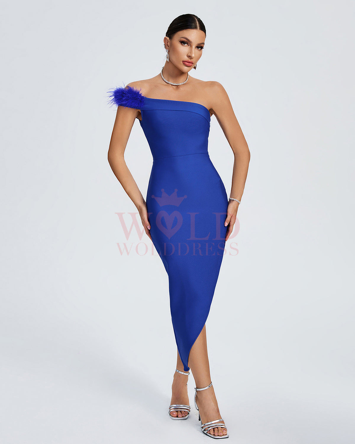 Off Shoulder Feather Trim Bandage Dress