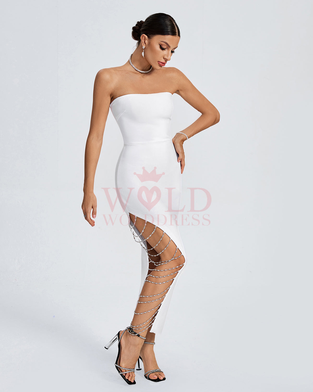 Strapless Drill Chain Midi Bandage Dress