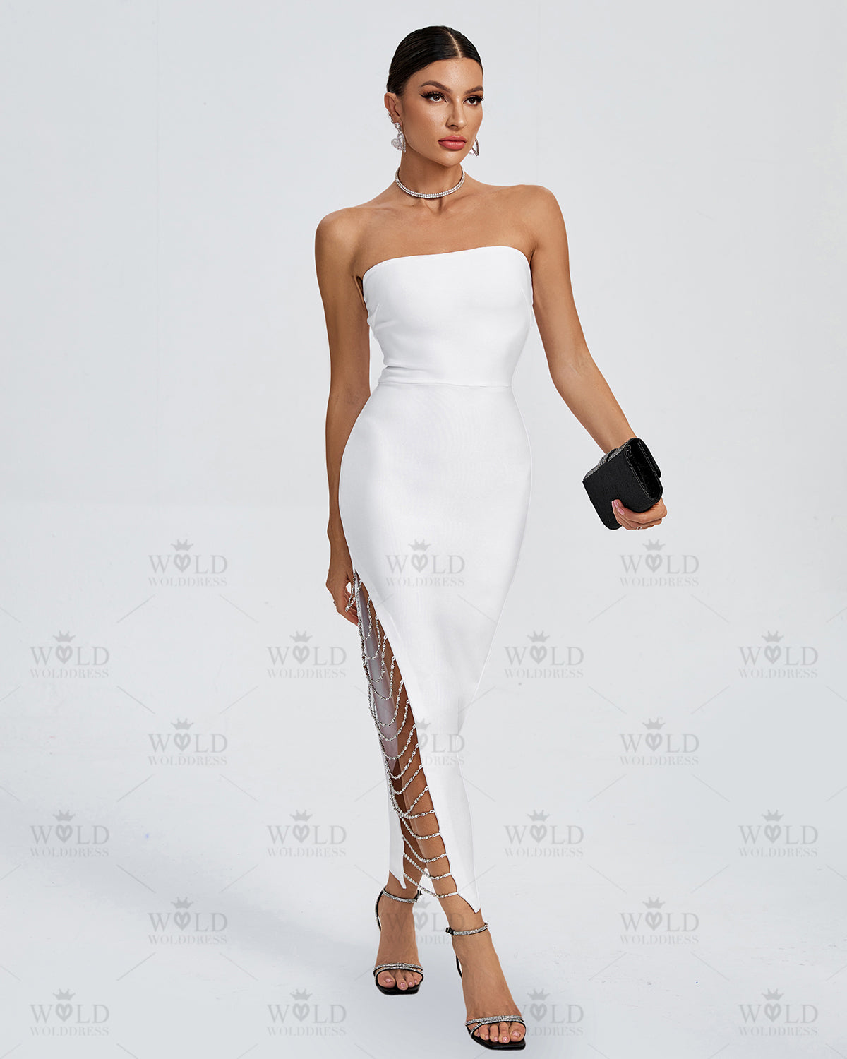 Strapless Drill Chain Midi Bandage Dress