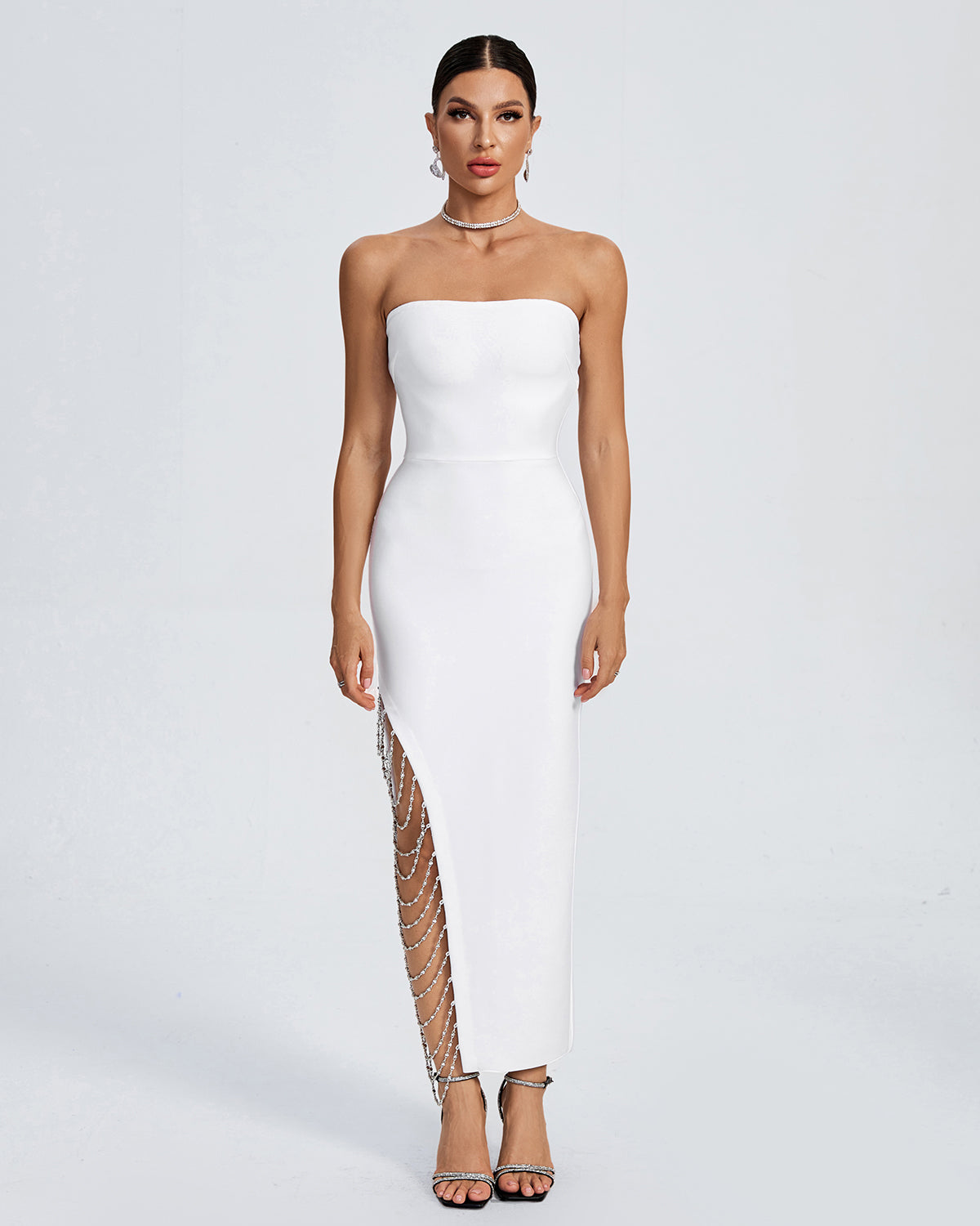 Strapless Drill Chain Midi Bandage Dress