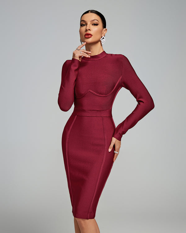 Classic High Neck Midi Bandage Dress