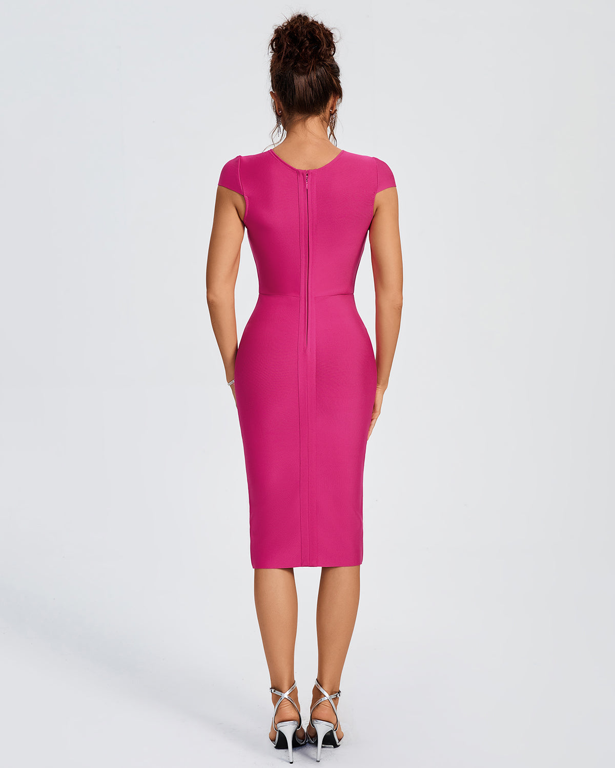 V Neck Cutout Midi Bandage Dress