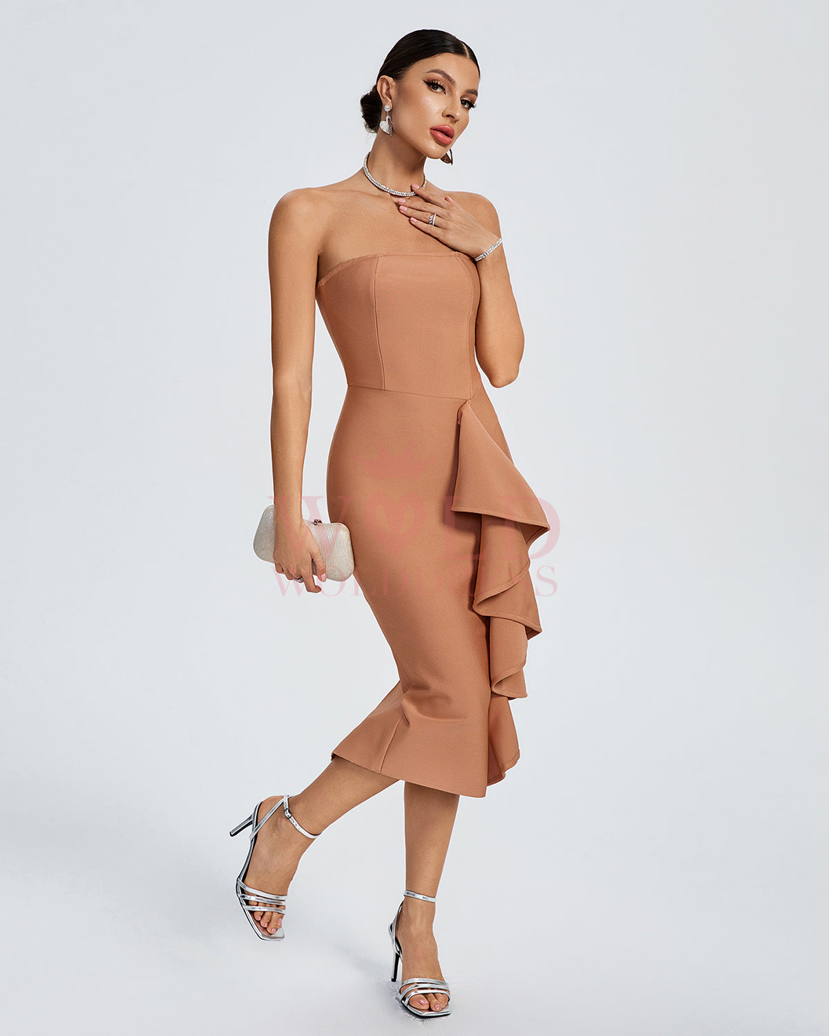 Strapless Ruffle Bandage Midi Dress