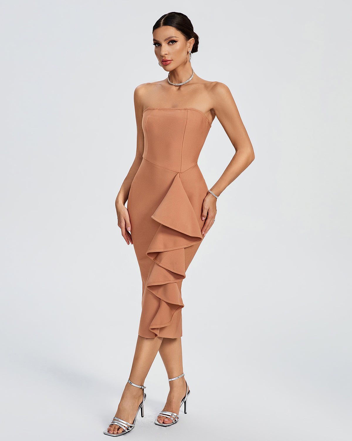 Strapless Ruffle Bandage Midi Dress