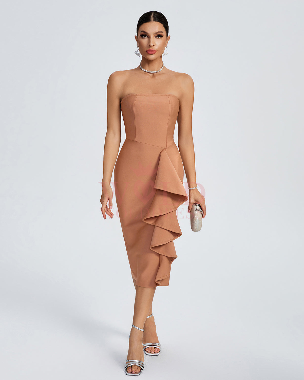 Strapless Ruffle Bandage Midi Dress