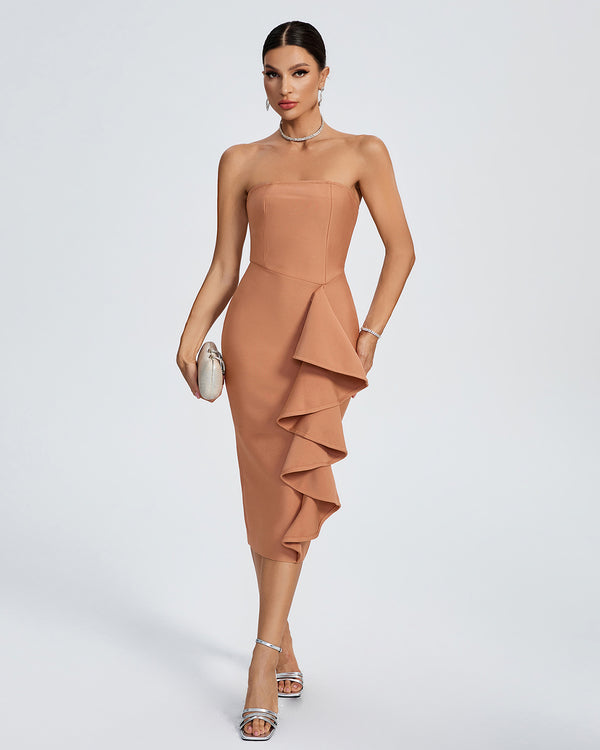 Strapless Ruffle Bandage Midi Dress