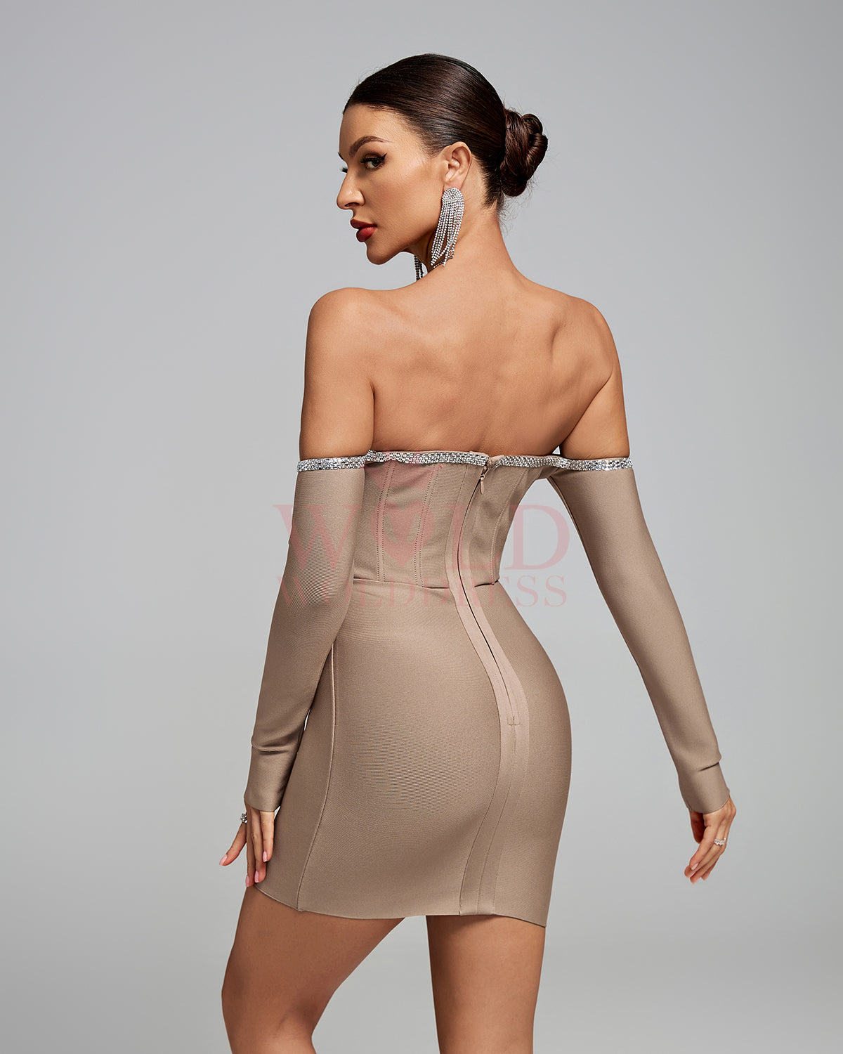 Off Shoulder Chain Trim Corset Bandage Dress