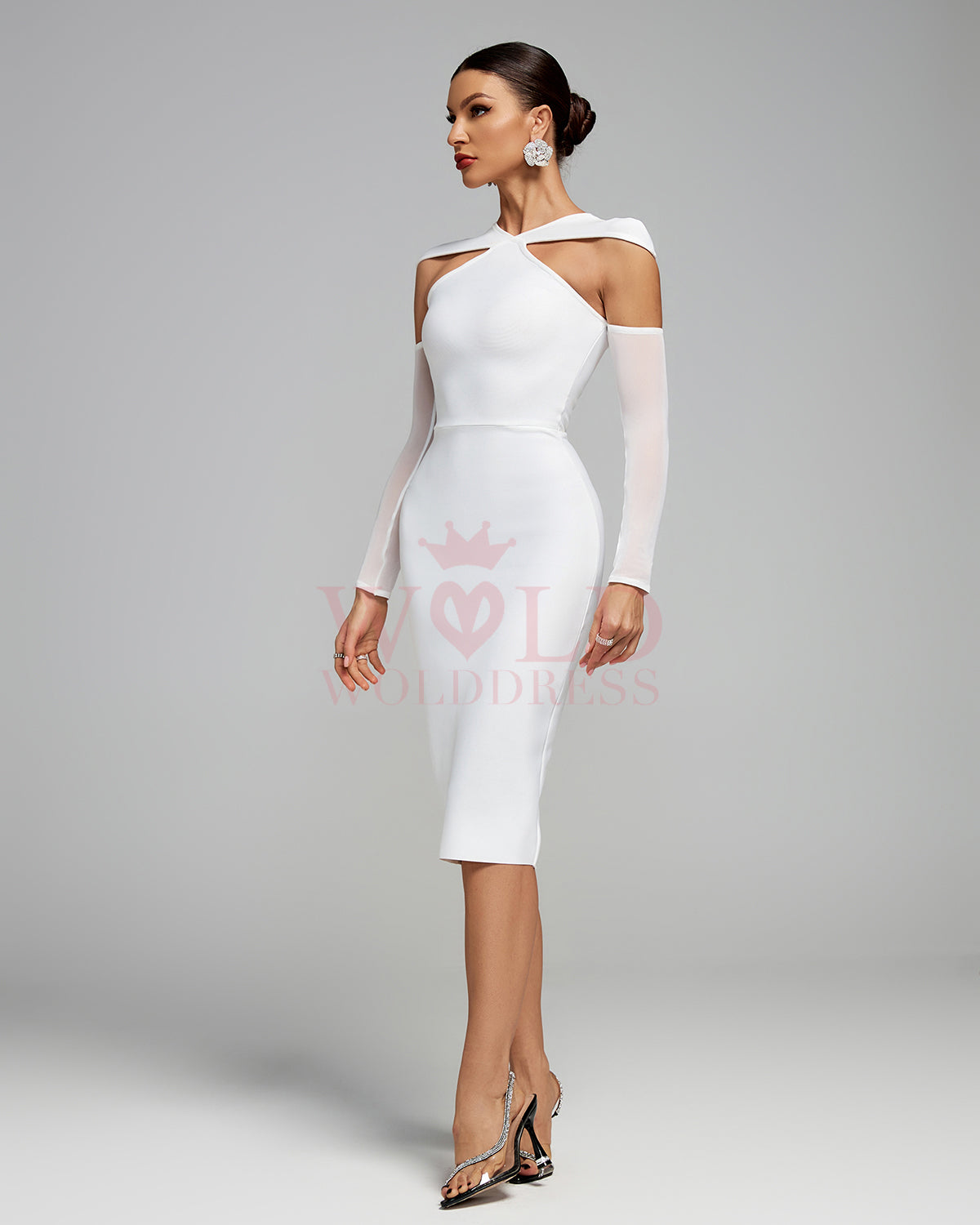 Arm Sleeves Hollow-out Midi Bandage Dress