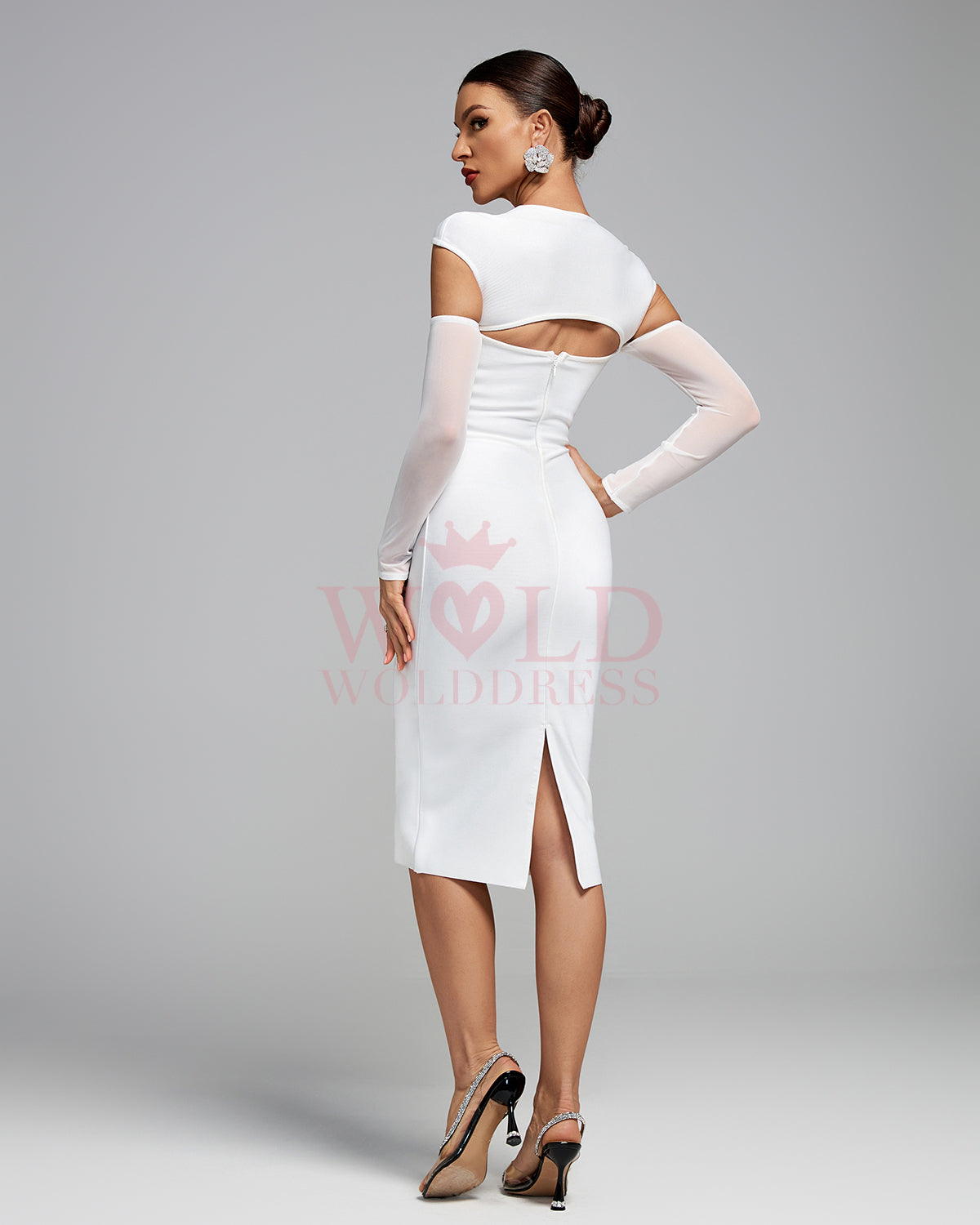 Arm Sleeves Hollow-out Midi Bandage Dress