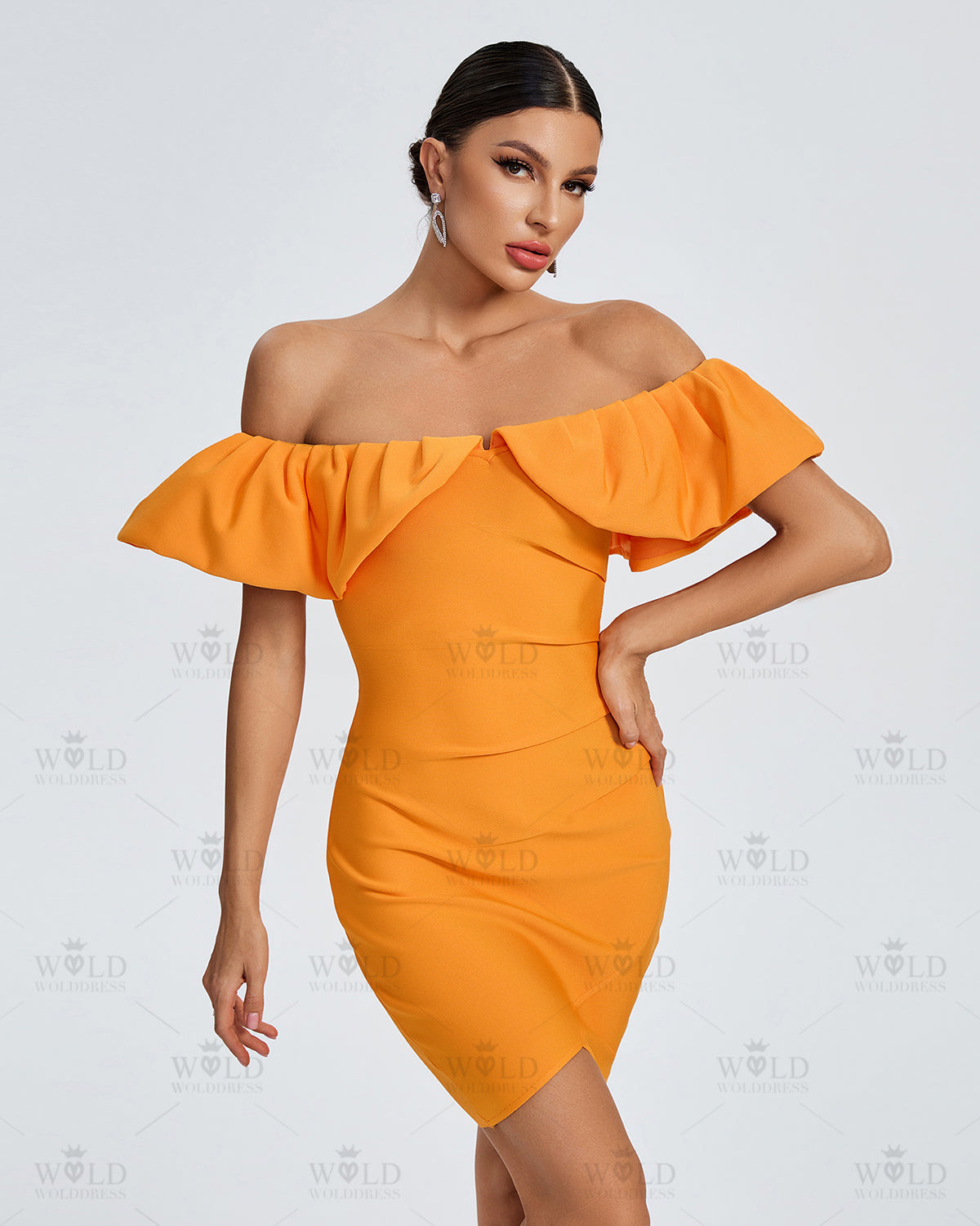 Off Shoulder Ruffle Mini Bandage Dress