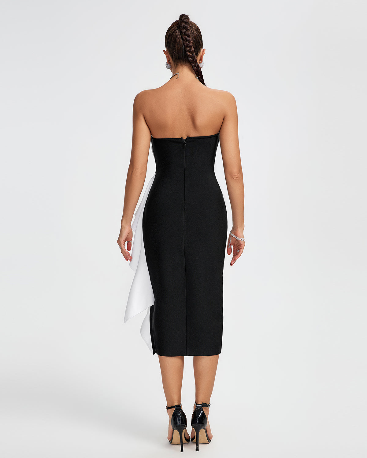 Asymmetric Bow Draped Midi Bandage Dress