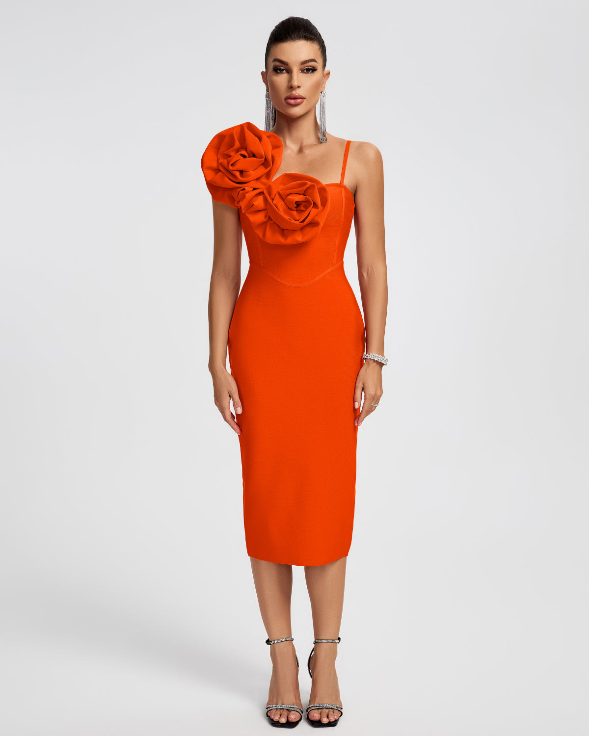 Huge Flowers Bandage Midi Dress