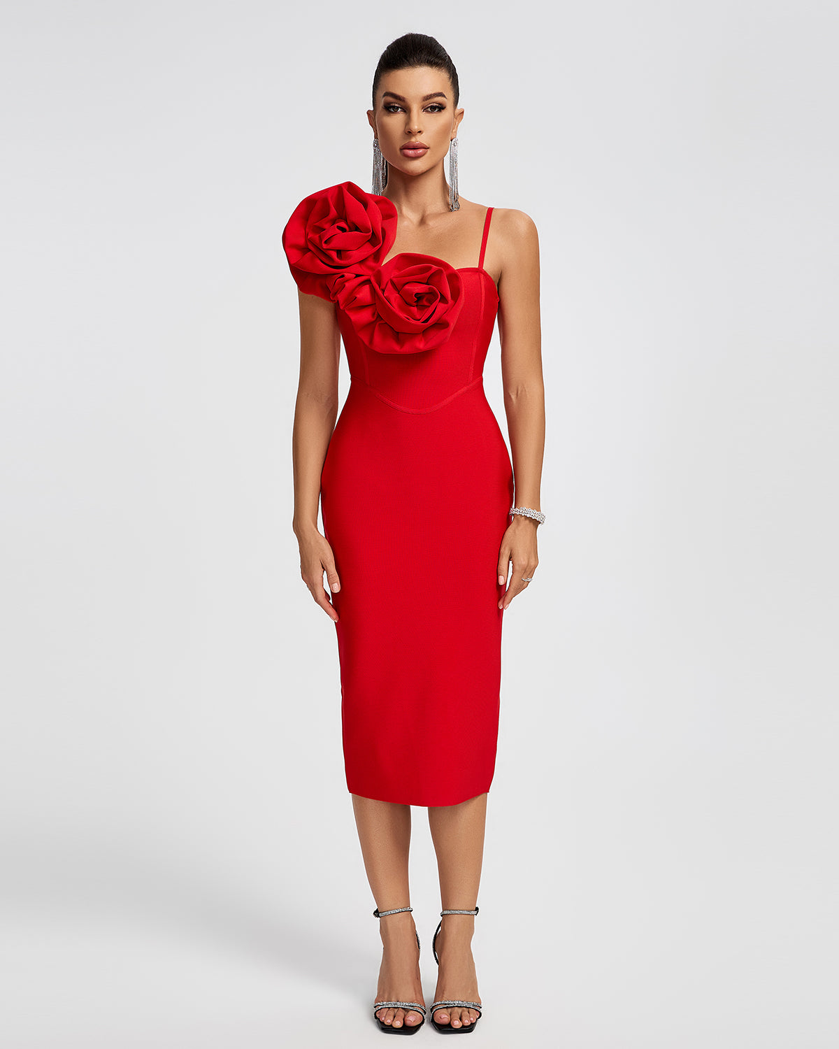 Huge Flowers Bandage Midi Dress