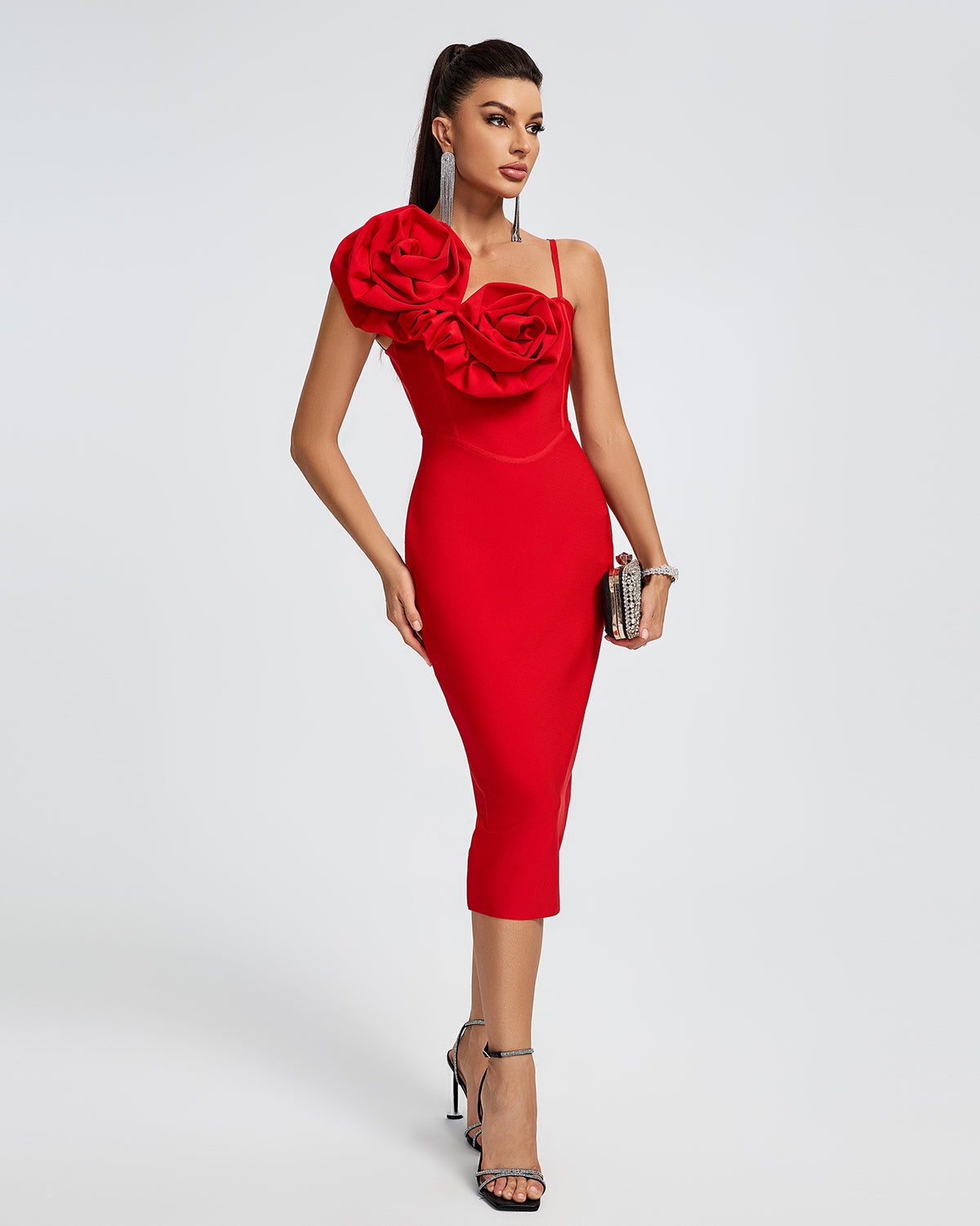 Huge Flowers Bandage Midi Dress