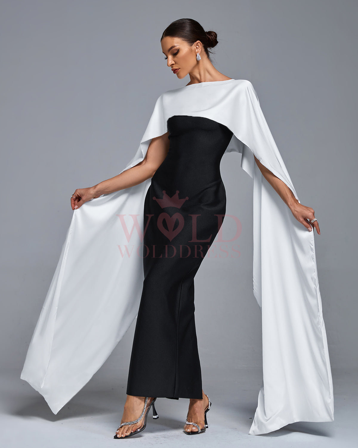 Strapless Bandage Dress With Satin Shawl