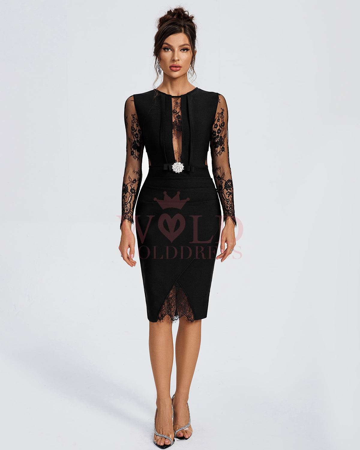 Sexy Lace Patchwork Bandage Midi Dress