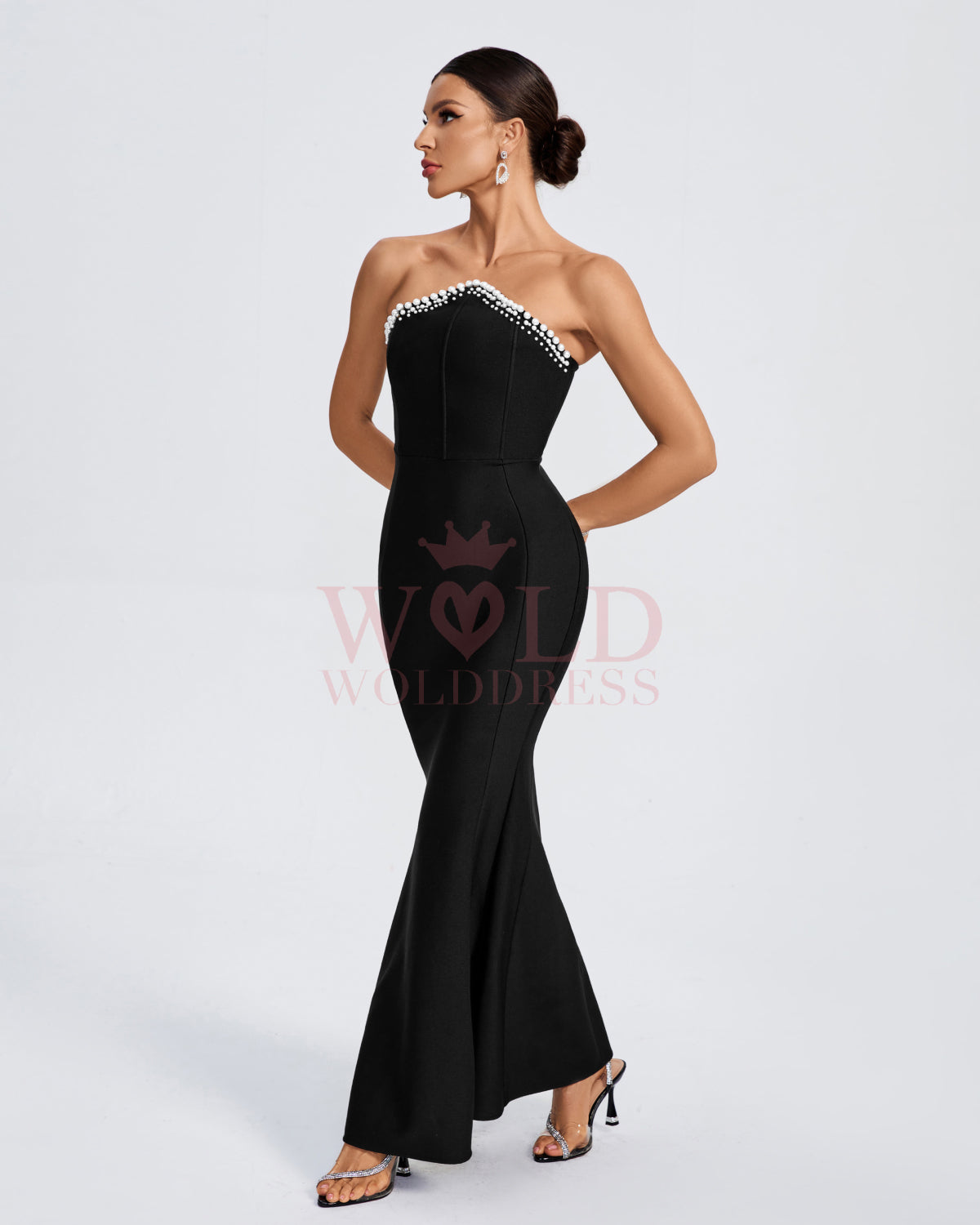 Pearl Trim Bandage Mermaid Prom Dress