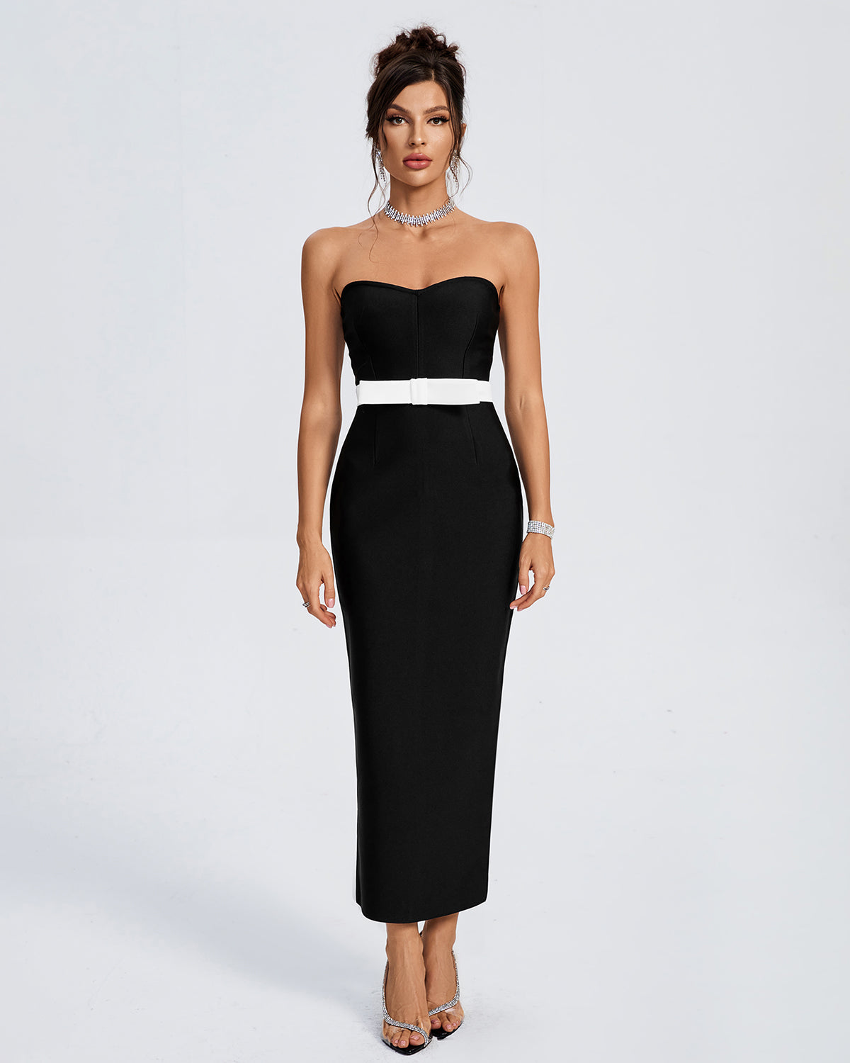 Strapless Bow-Detail Bandage Long Dress