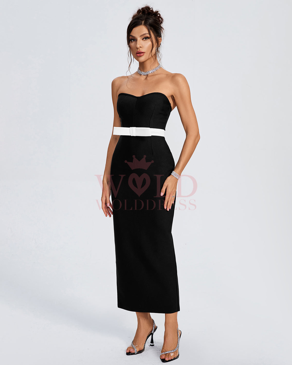 Strapless Bow-Detail Bandage Long Dress