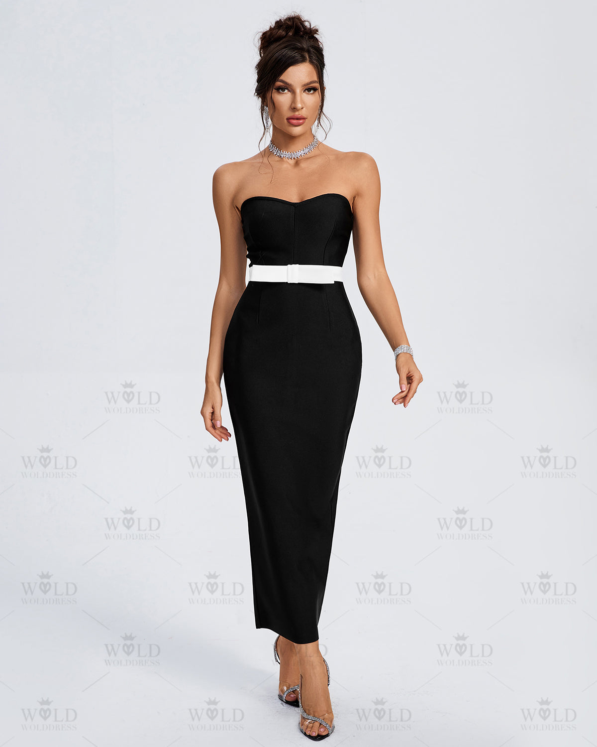 Strapless Bow-Detail Bandage Long Dress