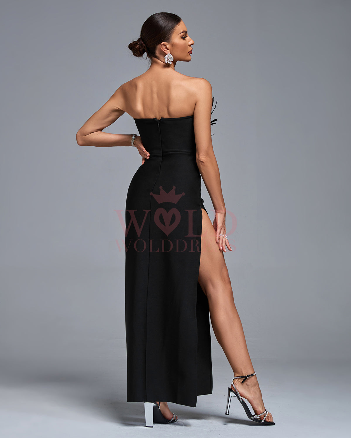 Feather High-slit Maxi Bandage Dress