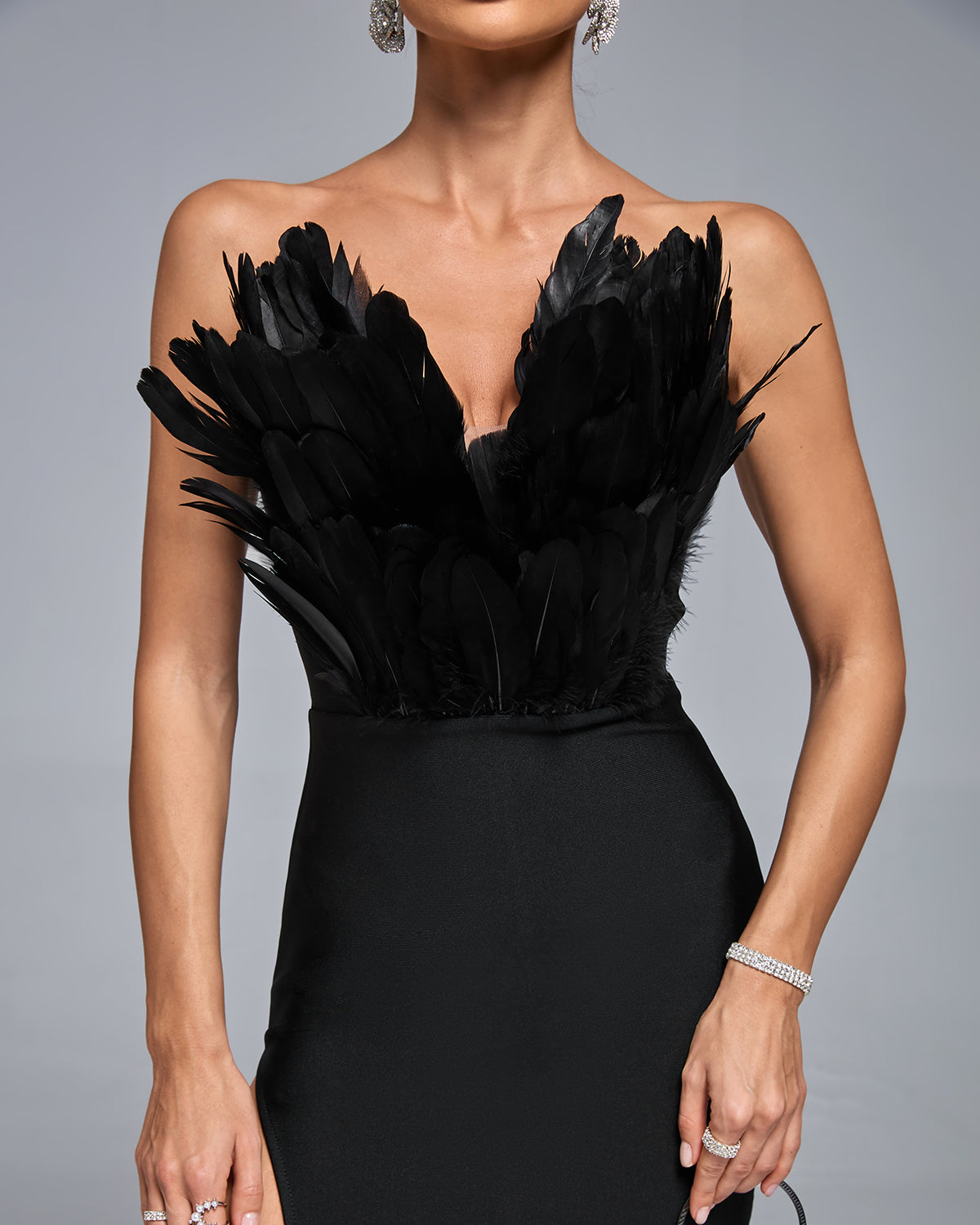 Feather High-slit Maxi Bandage Dress