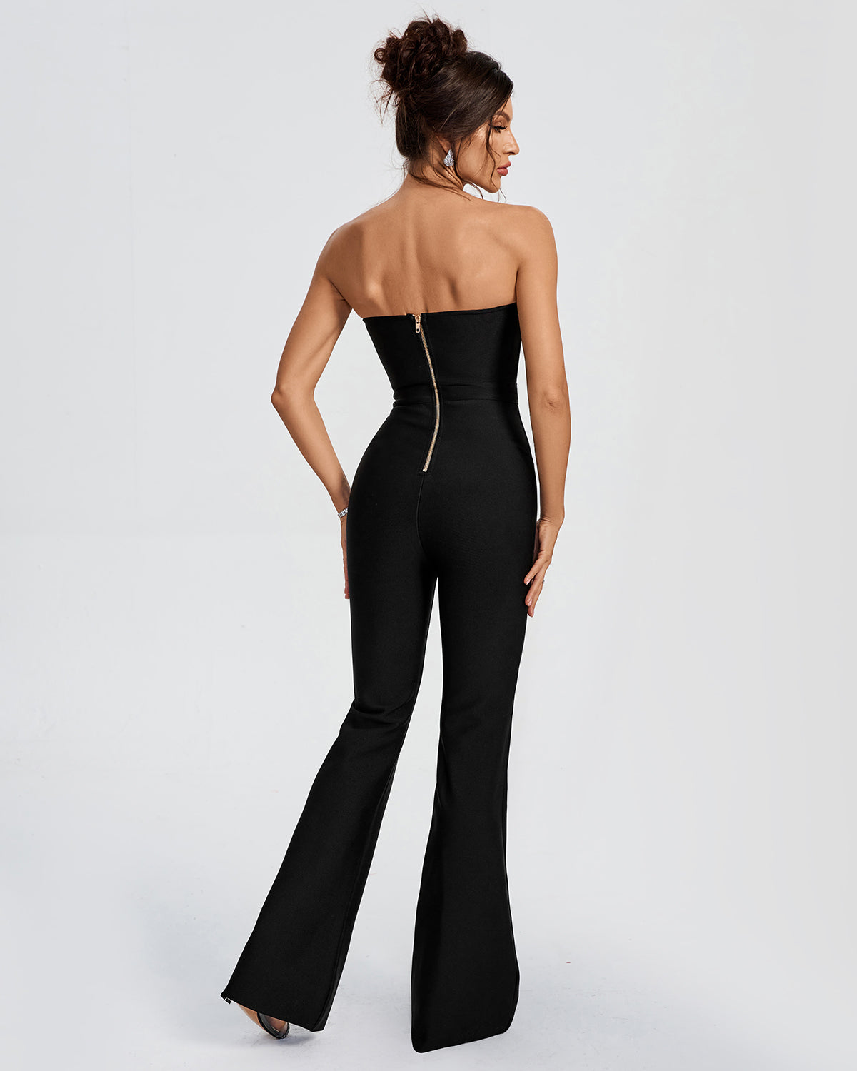 Rhinestone Trim Open Back Bandage Jumpsuit