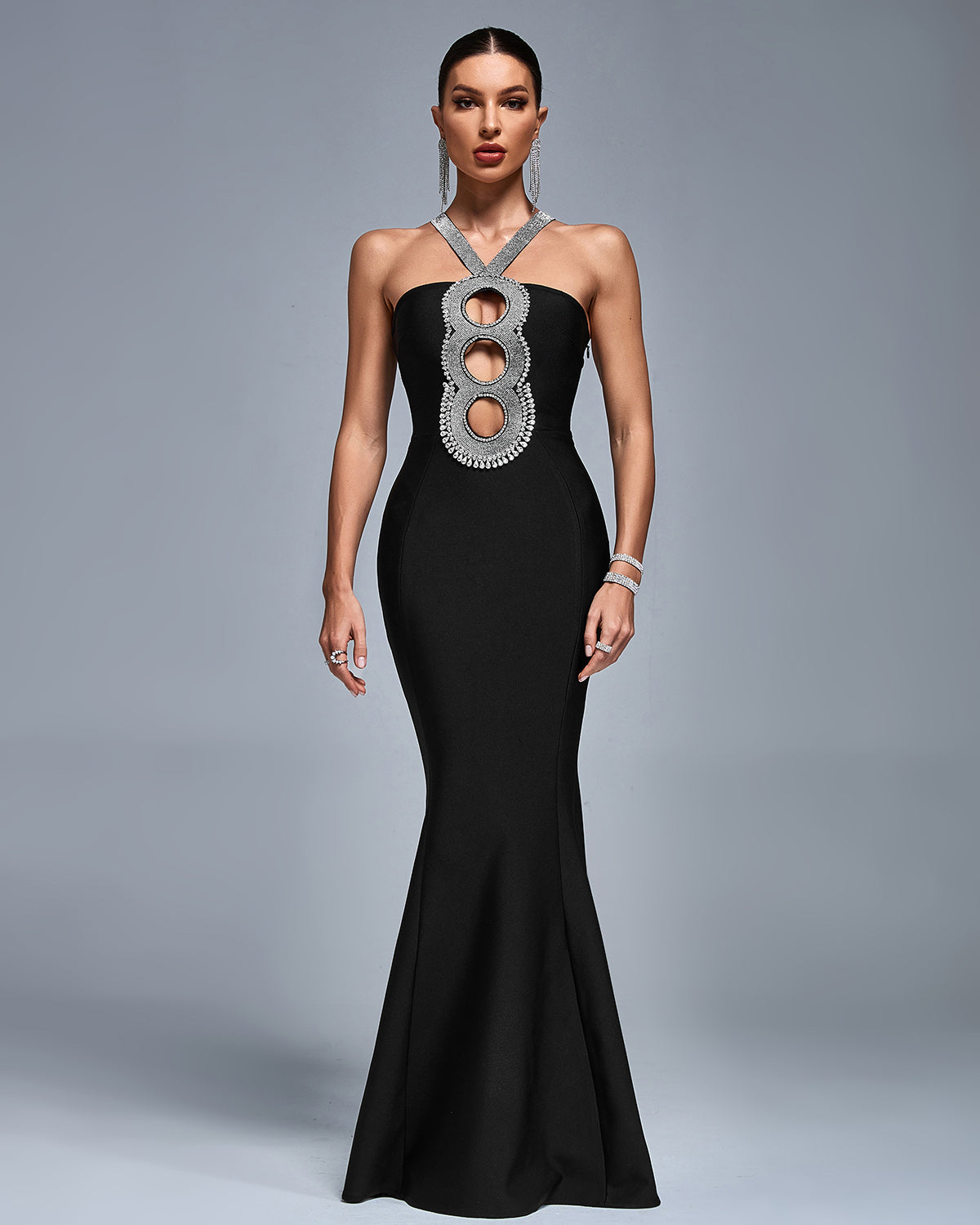 Circular Cut-out Bandage Mermaid Maxi Dress